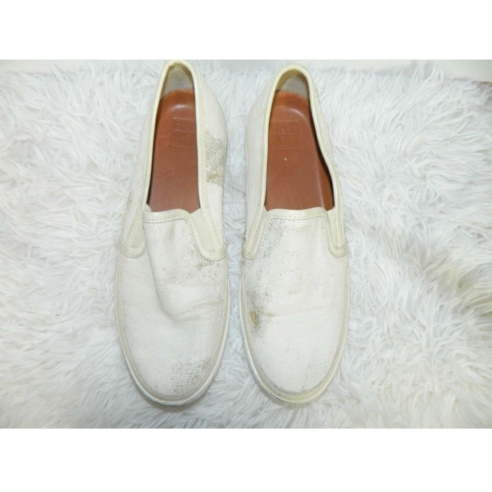 Frye‎ Women Sneakers Canvas Slip Ivory Distressed Size 7M